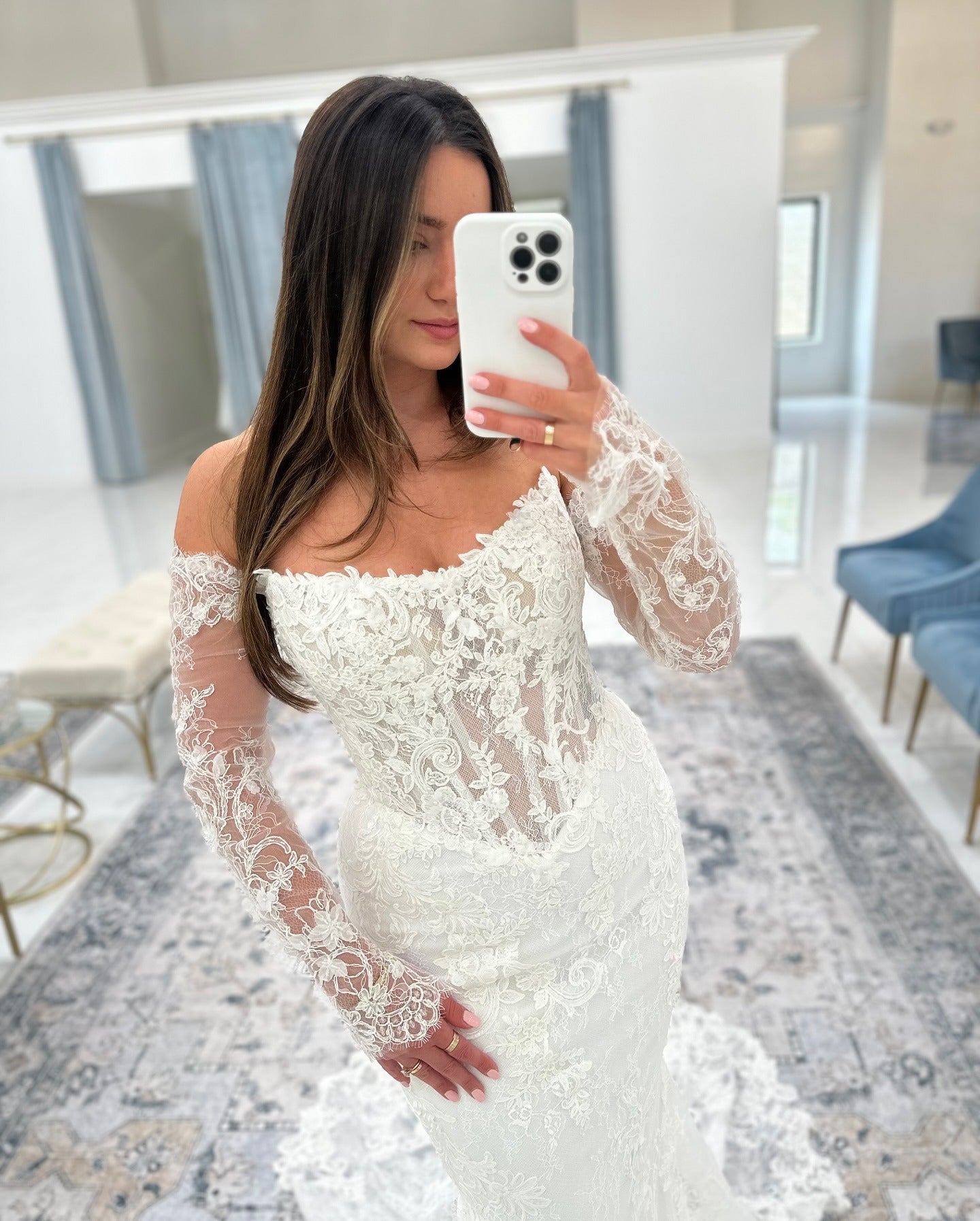 Mermaid Tulle Lace Appliqued Long Sleeves Bride Wedding Dresses Boho Wedding Gowns