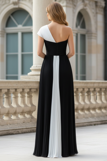 Asymmetrical Cap Sleeves Pleated A-Line Evening Dress