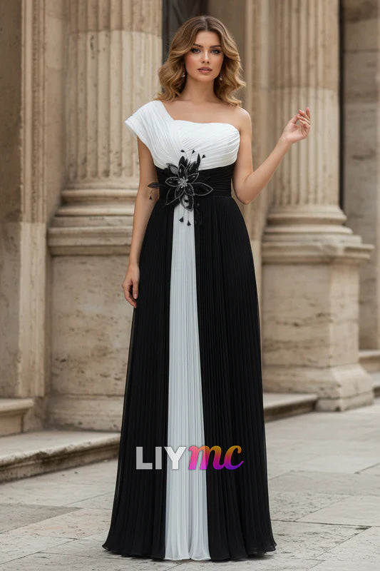 Asymmetrical Cap Sleeves Pleated A-Line Evening Dress