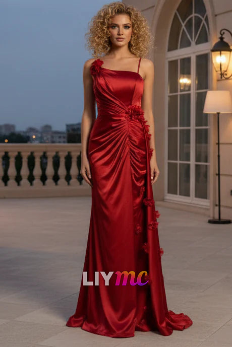 Square Spaghetti Straps Sheath Evening Dress