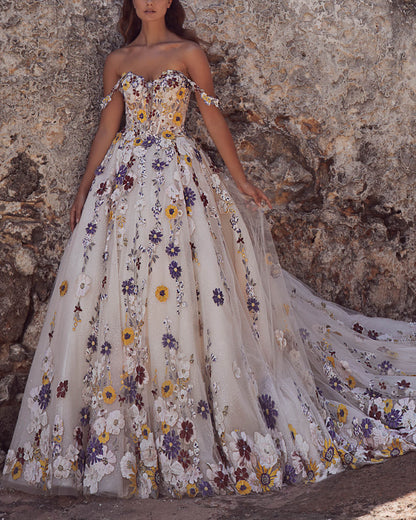 Women's Solid Color Lace Mesh Wedding Dress