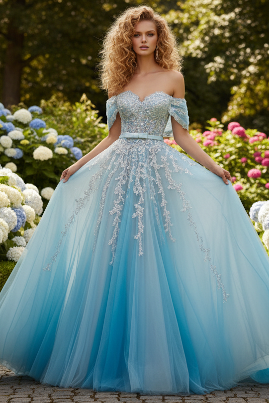 Sweetheart Appliques Tulle A-Line Prom Dress