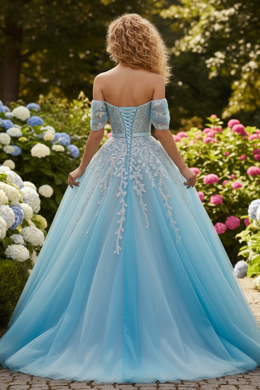 Sweetheart Appliques Tulle A-Line Prom Dress