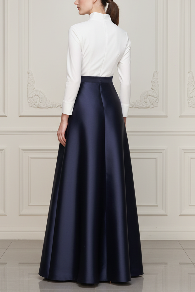 V-Neck Long Sleeves Satin A-Line Mother of Bride Dress