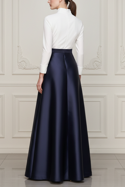 V-Neck Long Sleeves Satin A-Line Mother of Bride Dress