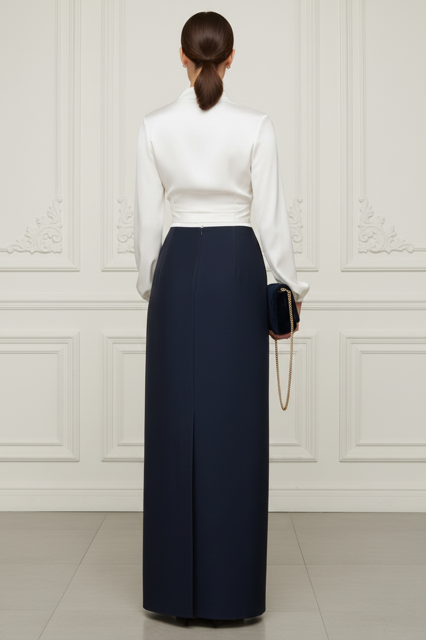 V-Neck Long Sleeves Satin Sheath Mother of Bride Dress