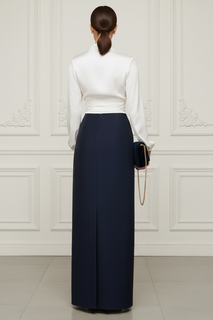 V-Neck Long Sleeves Satin Sheath Mother of Bride Dress