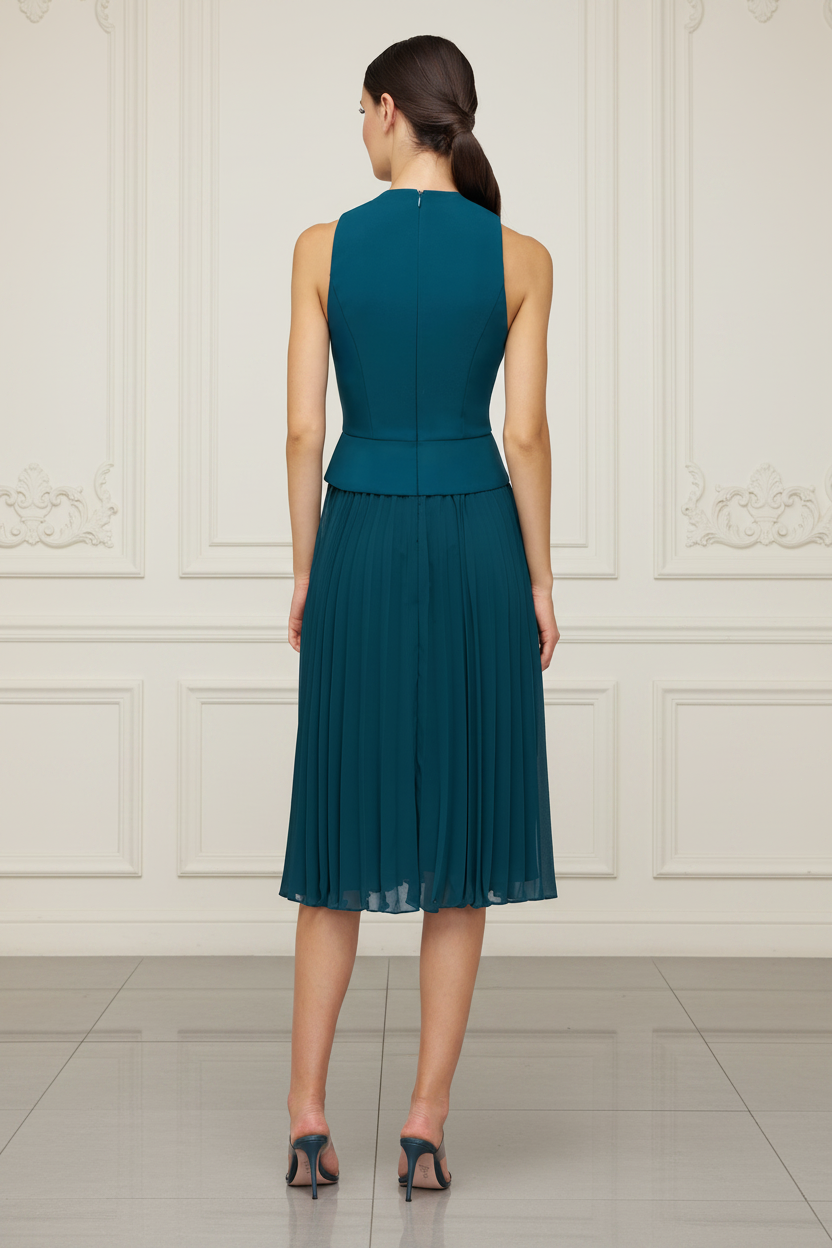 V-Neck Sleeveless Pleated A-Line Cocktail Dress