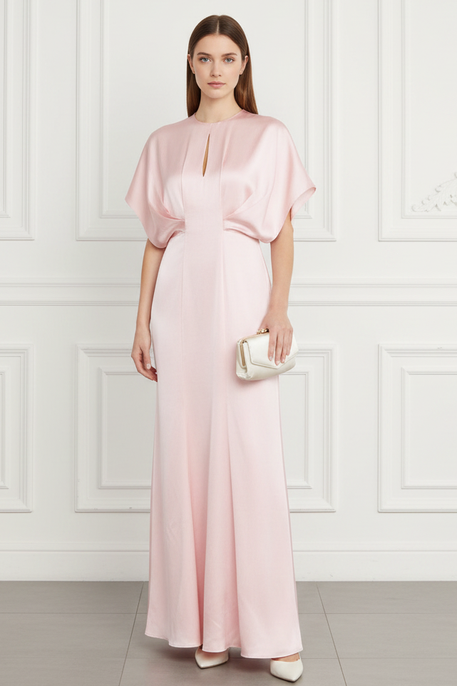 Scoop Short Sleeves Pink Wedding Guest Dress