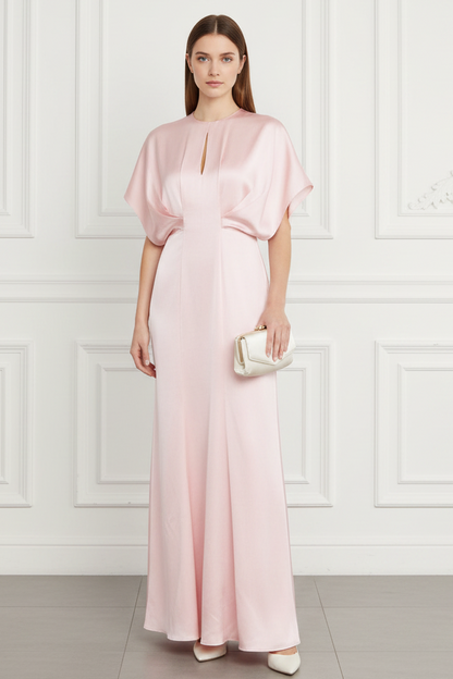 Scoop Short Sleeves Pink Wedding Guest Dress
