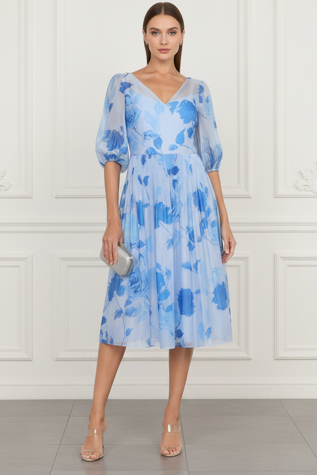 V-Neck Chiffon Pleated Summer Wedding Guest Dress