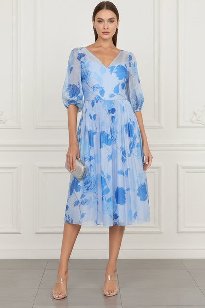 V-Neck Chiffon Pleated Summer Wedding Guest Dress