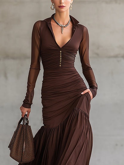 Rown Sheer Sleeve Ruched Maxi Dress