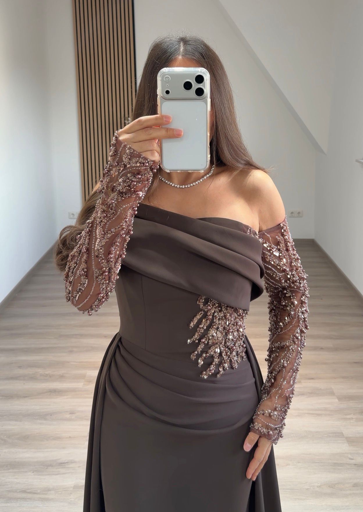Asymmetrical Long Sleeves Sequins Mermaid Formal Dress