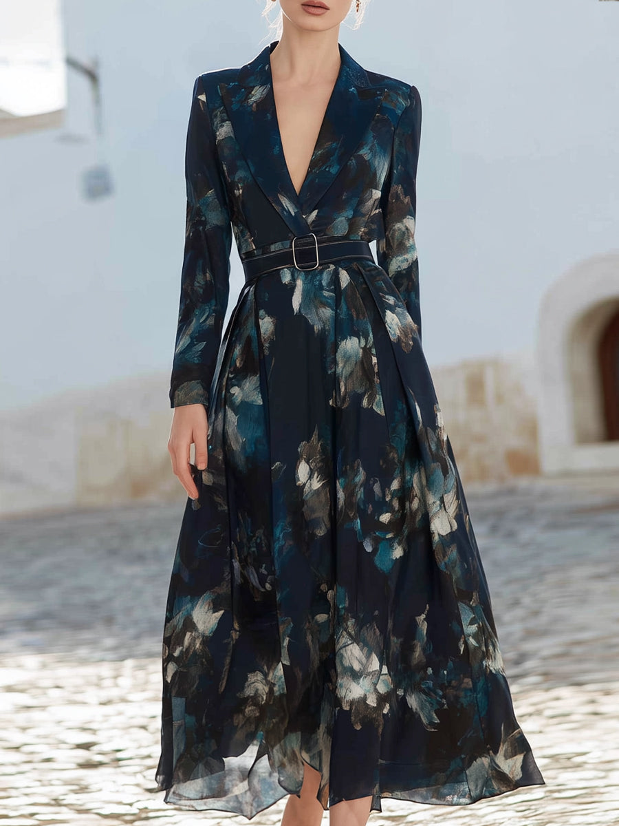 Floral Belted Chiffon Wrap Dress