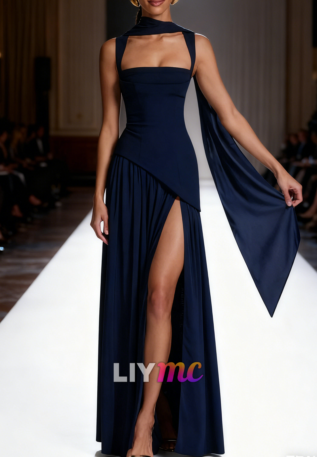 Straight Across Sleeveless A-Line Black Prom Dress