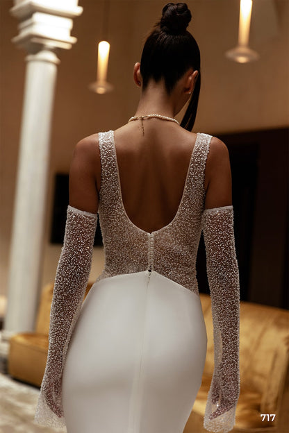 Mermaid wedding dress Cathedral  Lace Detachable sleeves wedding dress