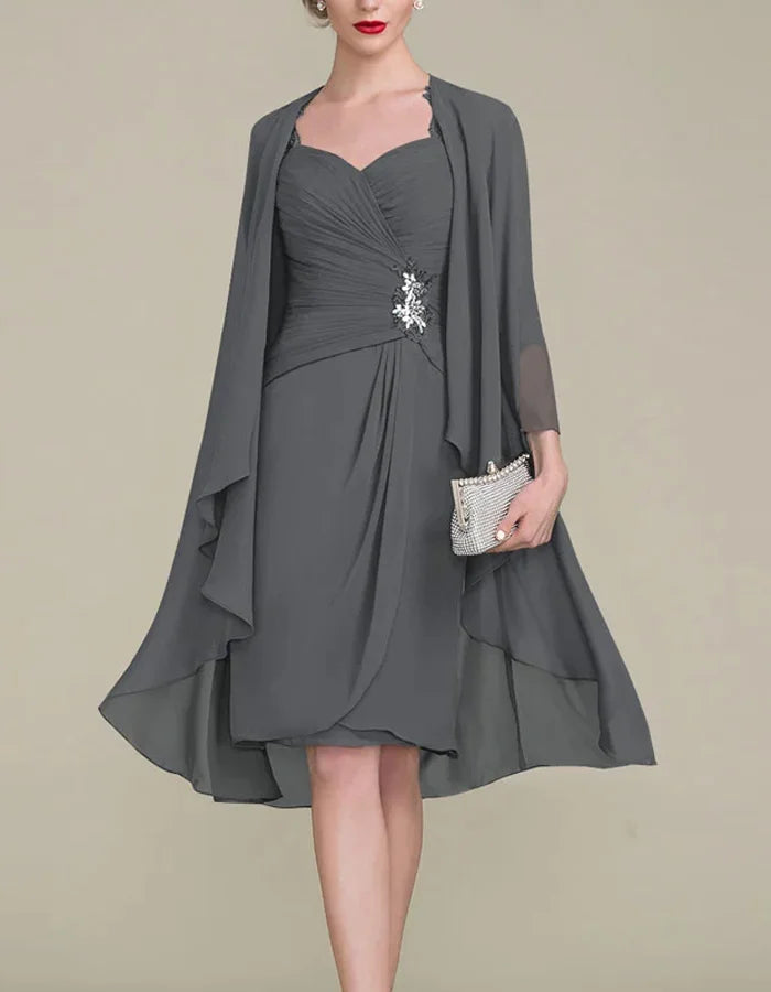 Waist-hugging Chiffon Midi Dress Suit