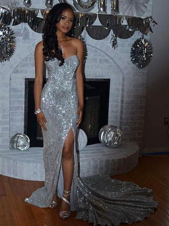 Trumpet/Mermaid Sequin Sleeveless Court Train Sweetheart Split Side Dress