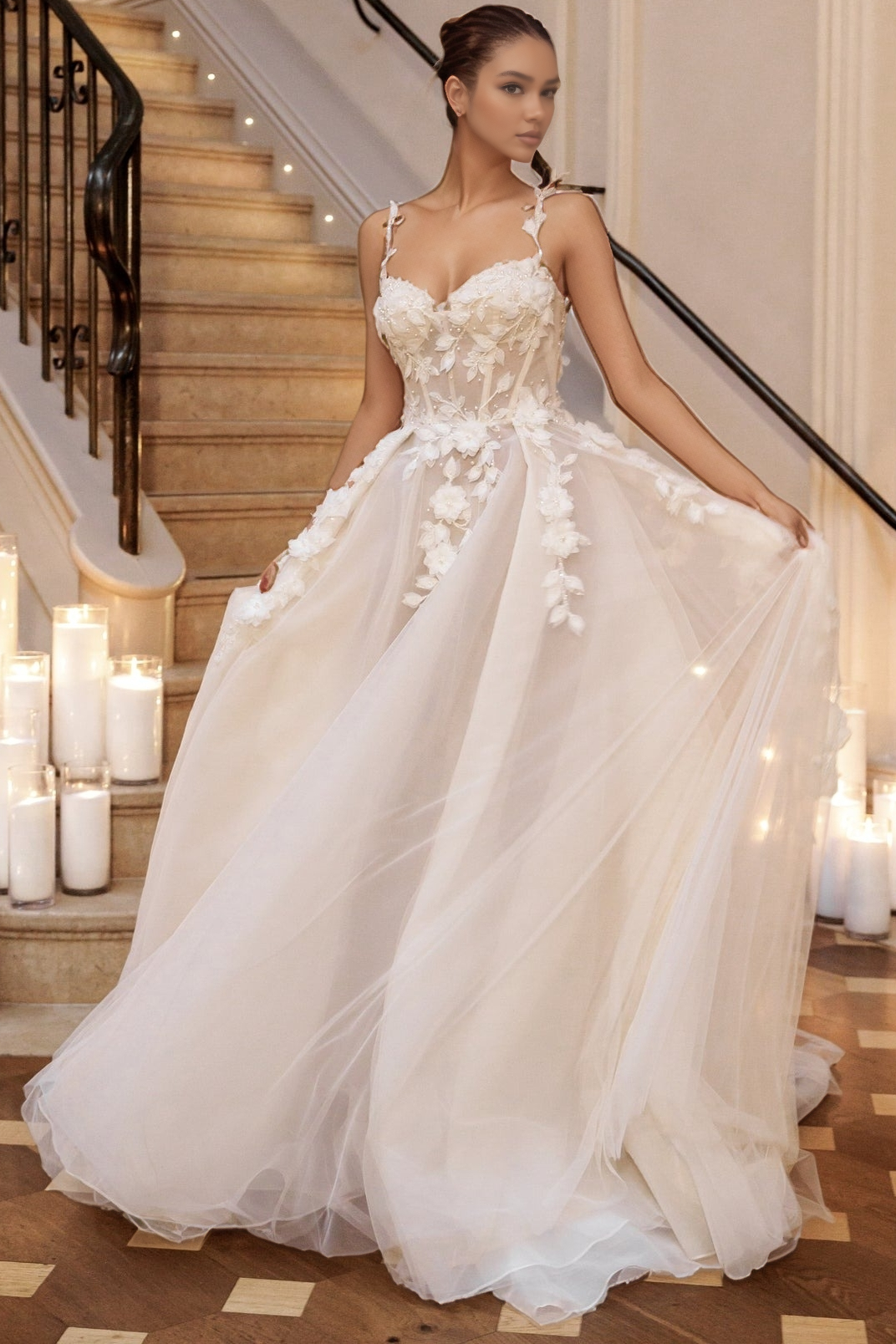 Sweetheart A Line Tulle 3D Flowers Beach Wedding Dresses for Bride