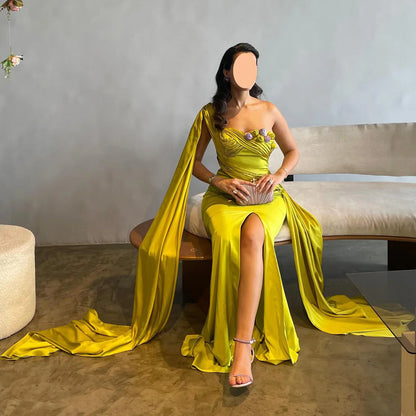 One Shoulder Sleeveless Pleated Mermaid Evening Dress