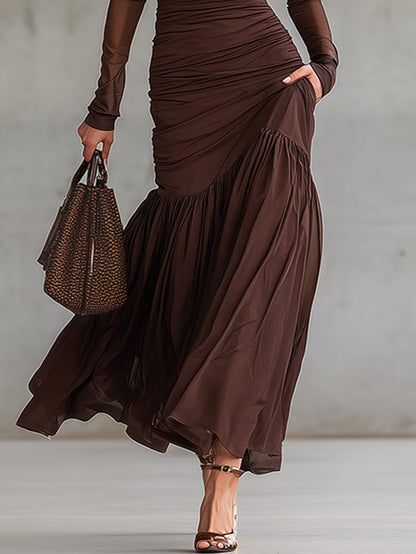 Rown Sheer Sleeve Ruched Maxi Dress