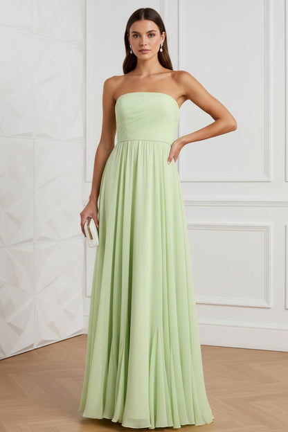 Green Strapless Chiffon Wedding Guest Dress