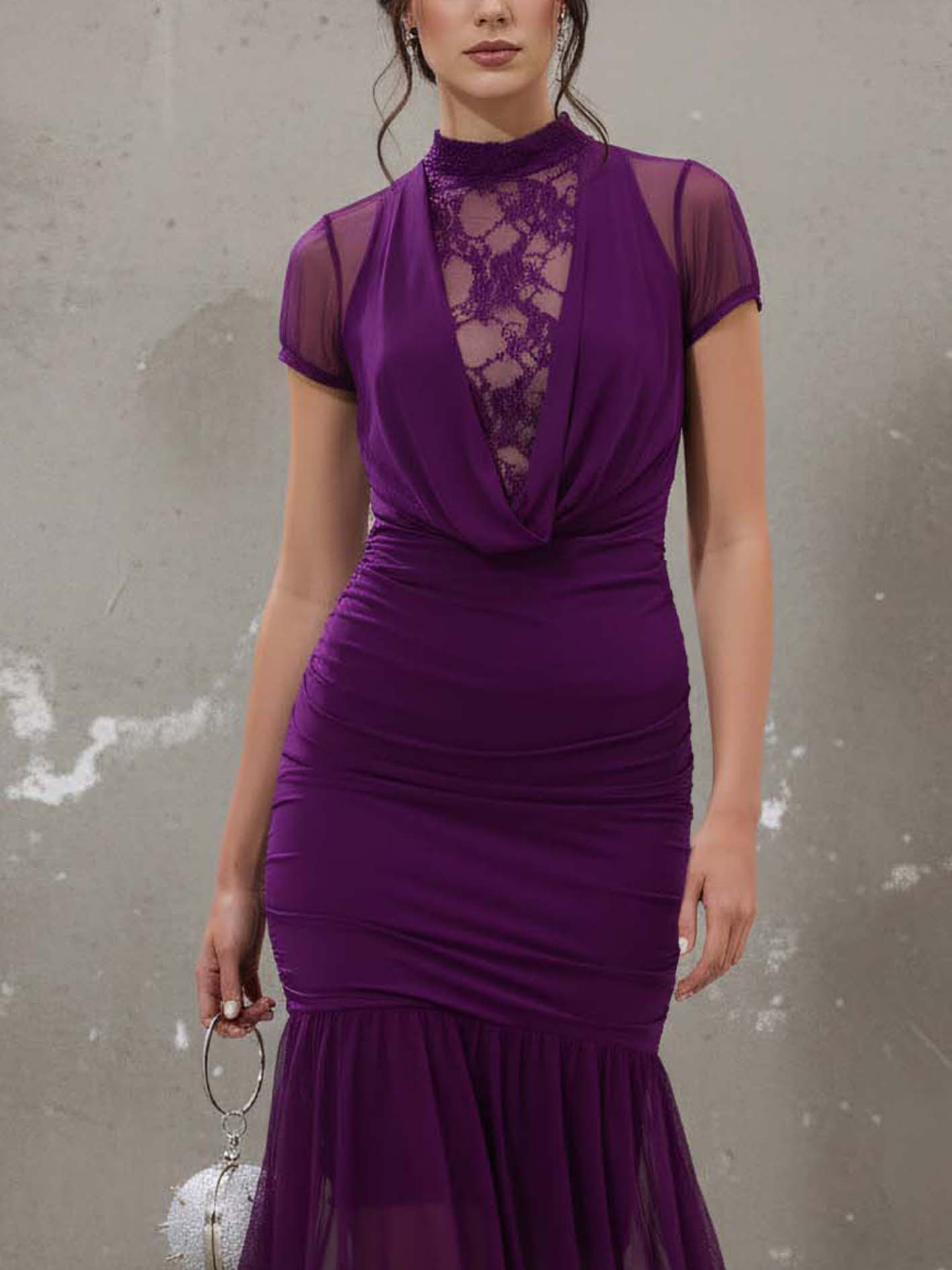Deep Purple Lace Mesh Bodycon Dress