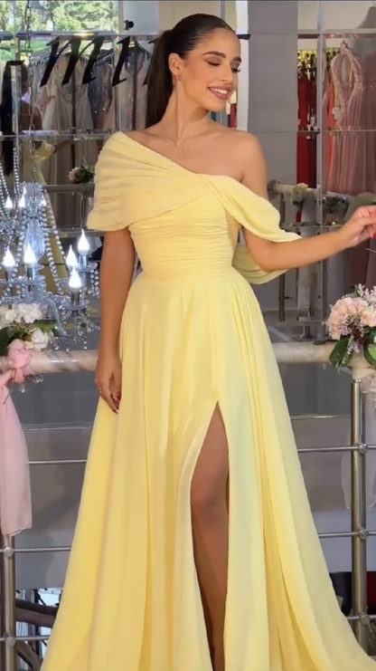 Vintage A line Yellow Long Prom Dress Evening Dresses