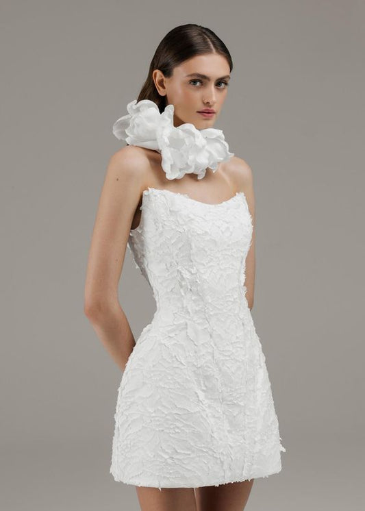 Bandeau plain jacquard bridal skinny wedding mini dress