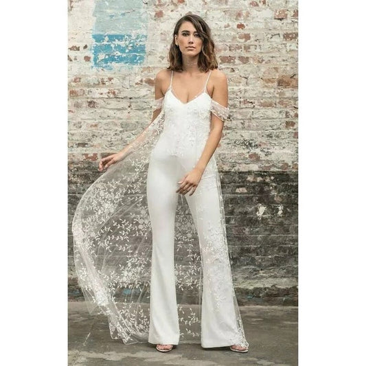 Wedding Bridal Jumpsuit, Sexy Wedding dress with Lace open back,Beautiful Formal outfit