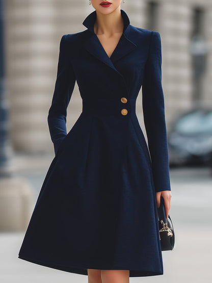Elegant Navy Blue Tailored Fit Flared Coat Dress Liymc Elegant Navy Blue Tailored Fit Flared Coat Dress Liymc