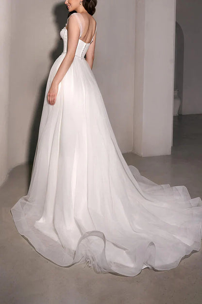 A Line Sweetheart Bead Chiffon Simple Wedding Dress