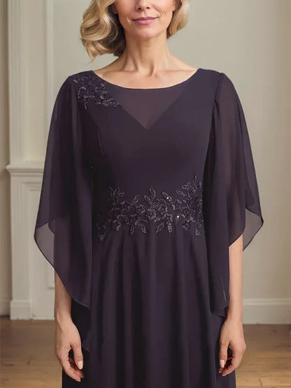 A-line Scoop Illusion Ankle-Length Lace Chiffon Mother of the Bride Dress With Sequins