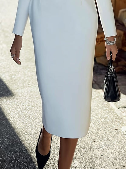 Elegant White Dress With Black Bow Collar Decor