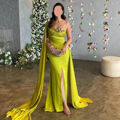 One Shoulder Sleeveless Pleated Mermaid Evening Dress