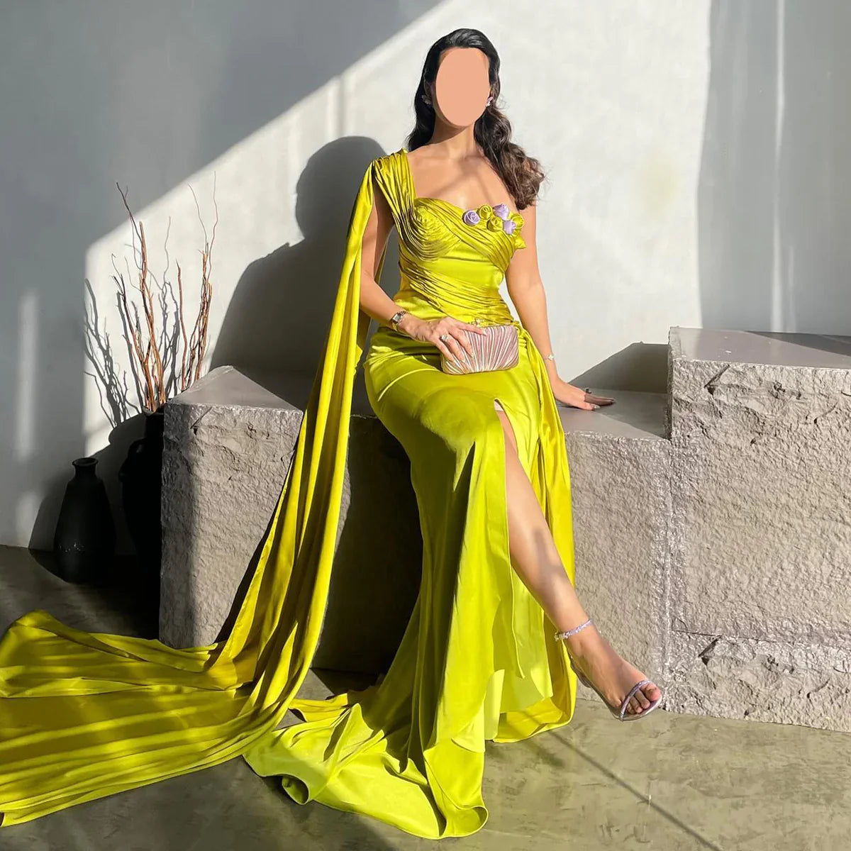 One Shoulder Sleeveless Pleated Mermaid Evening Dress