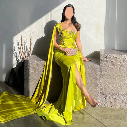 One Shoulder Sleeveless Pleated Mermaid Evening Dress