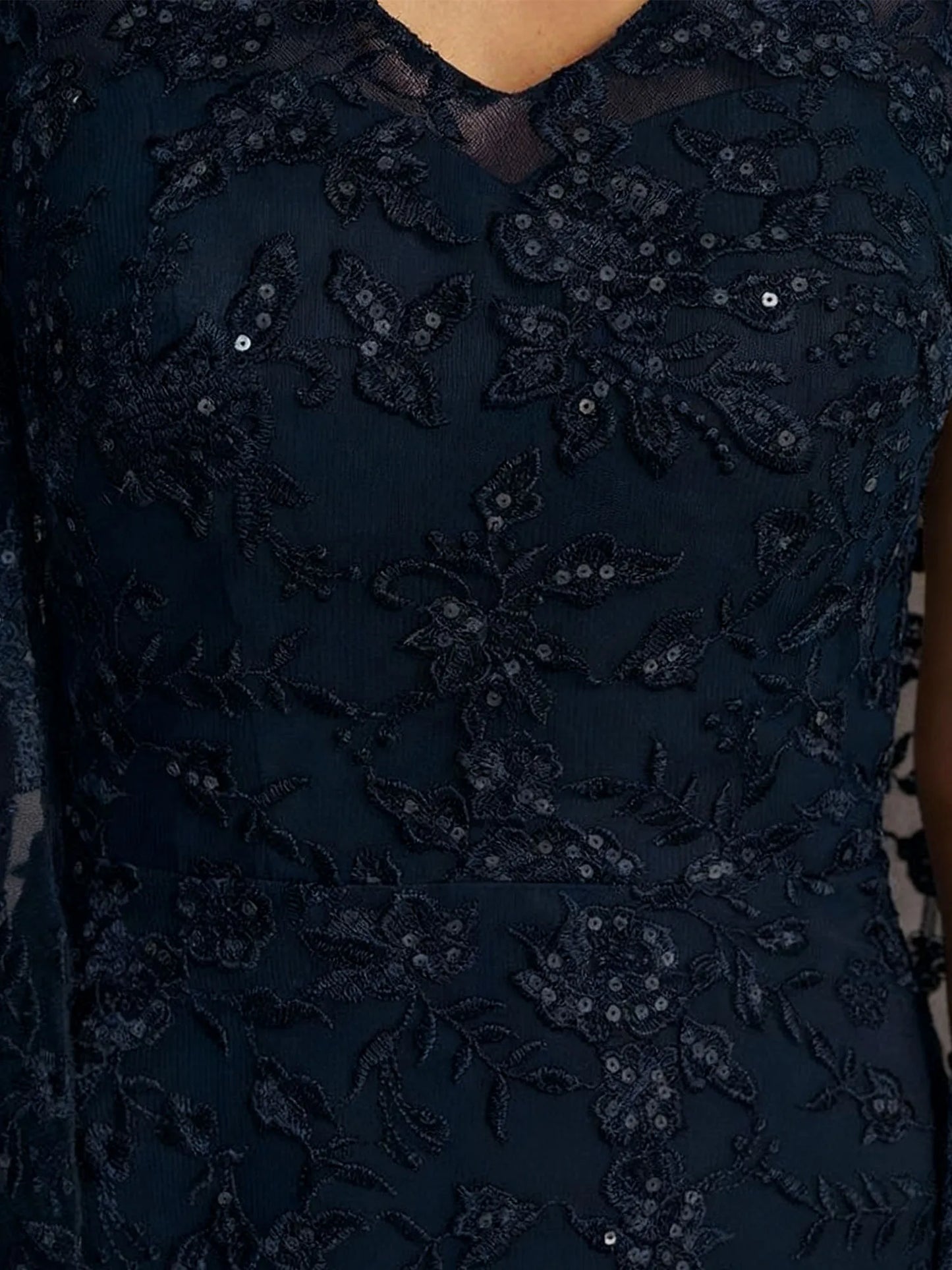 A-line V-Neck Floor-Length Lace Mother of the Bride Dress With Sequins