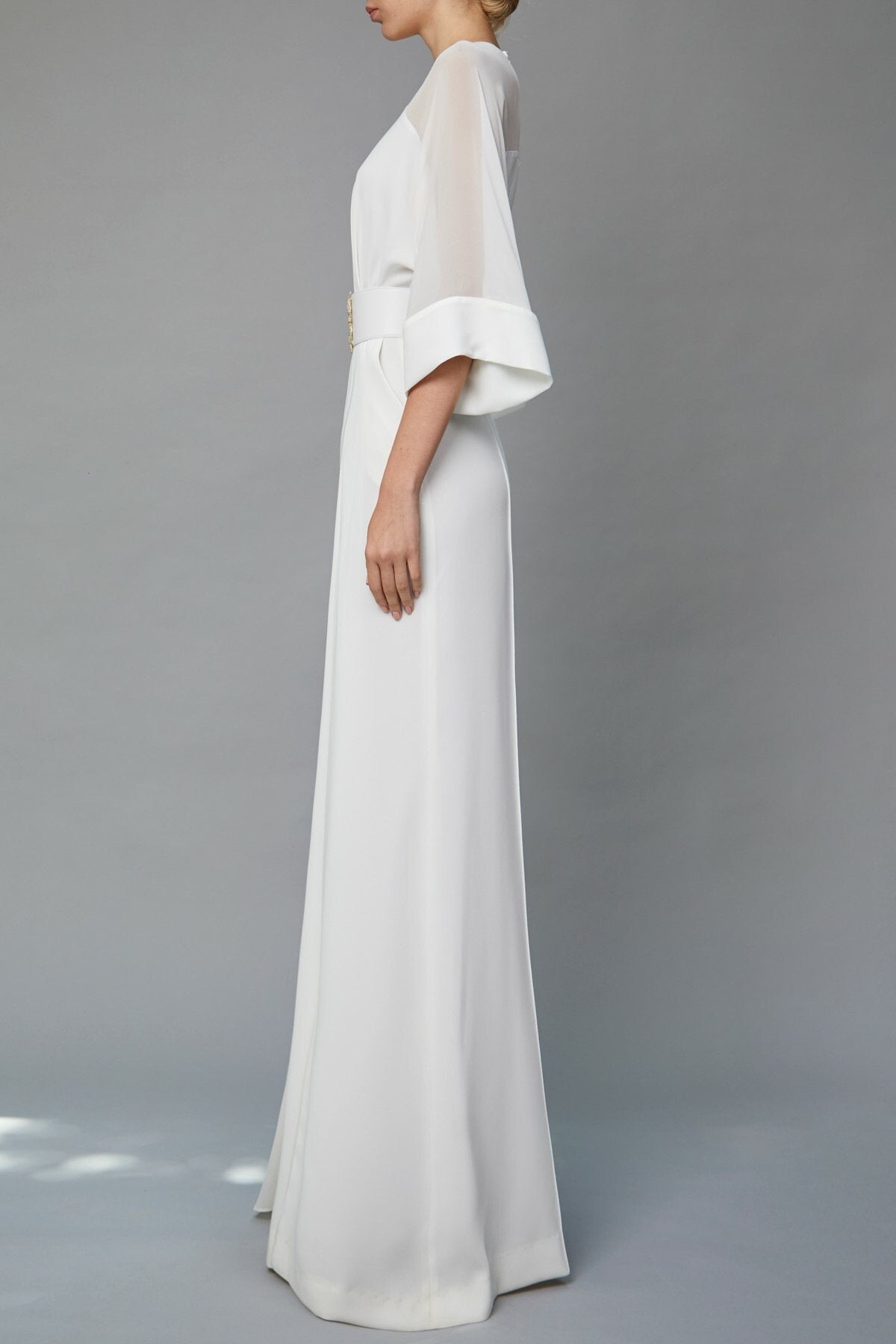 splice deep v neck tie up waist wide leg chiffon jumpsuit