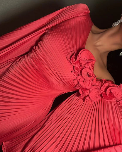 One Shoulder Long Sleeves A-Line Evening Dress