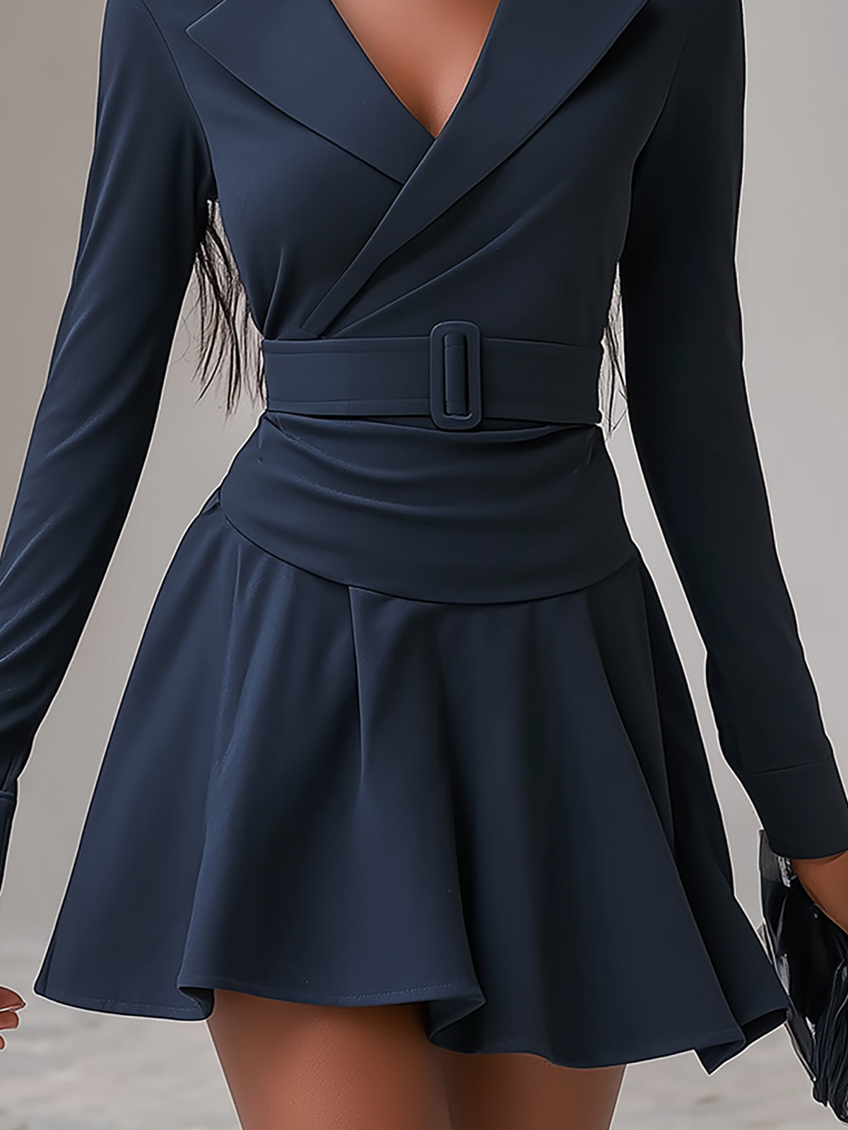 Navy Stretch Collared A Line Mini Dress