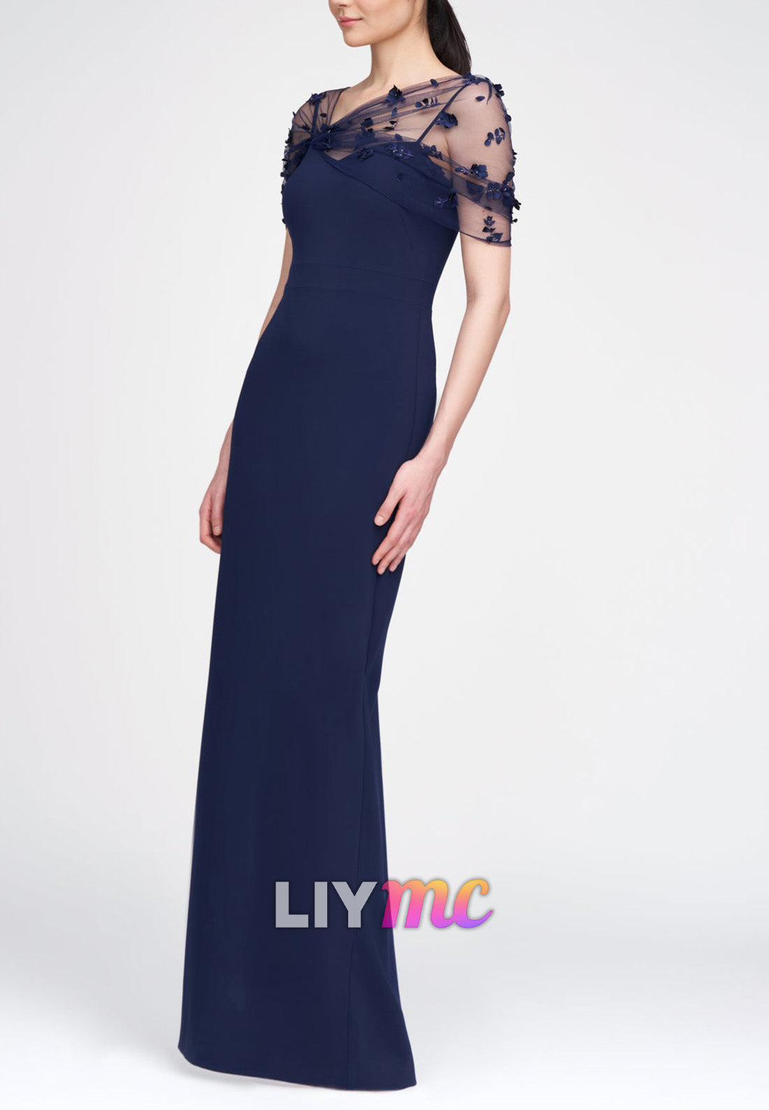 Asymmetrical Cap Sleeves Sheath Mother of Bride Dress