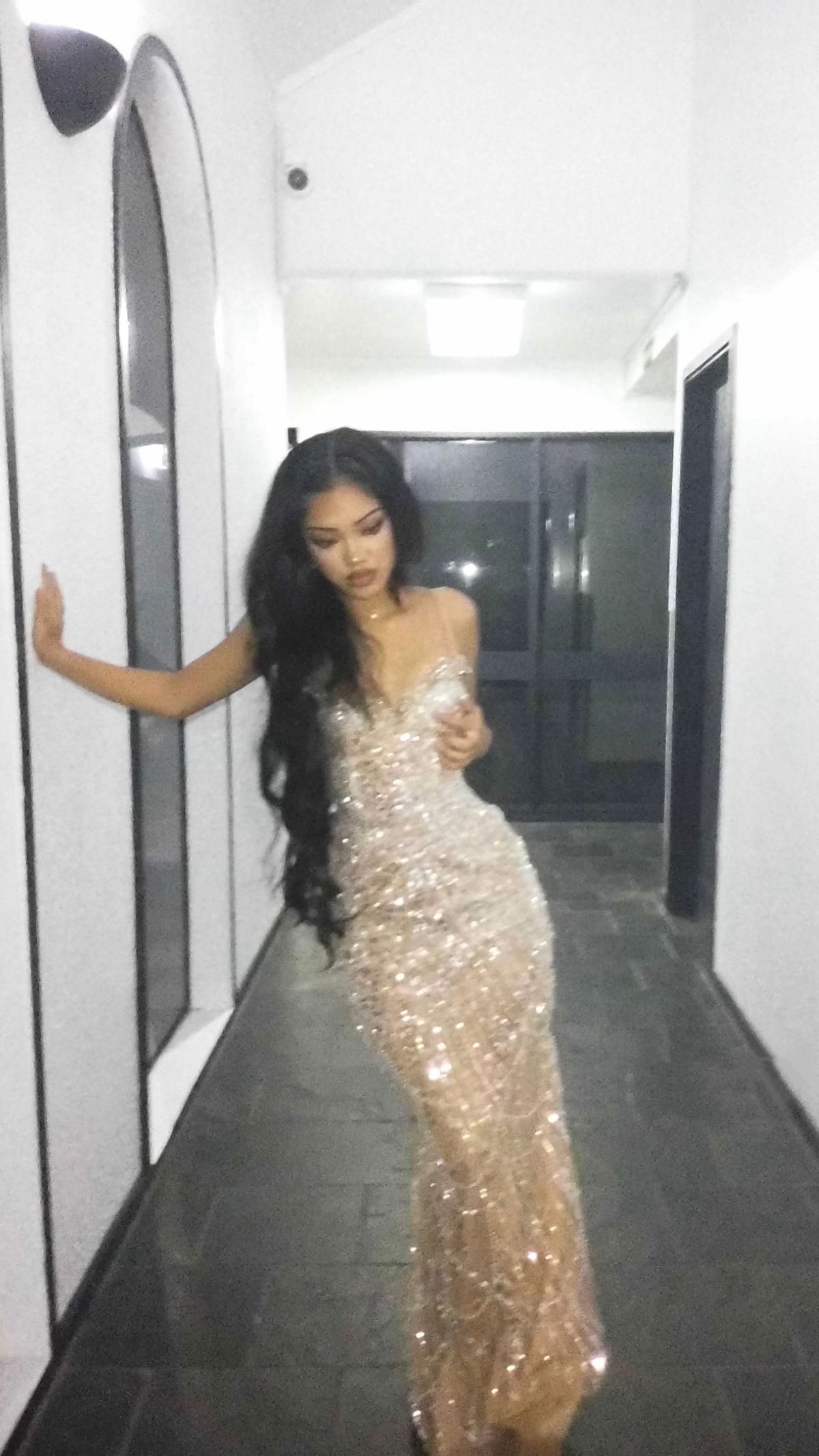 Gorgeous Spaghetti Straps Champagne Sequin Beaded Mermaid Prom Dress Long Evening Gown