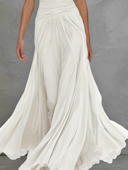 Women's Elegant White Sleeveless Stretchy Knit Slim-fit Maxi Dress With Ruched Waist