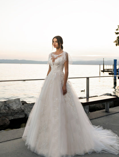 Backless Lace Romantic bridal gown Embroidered Wedding Dress