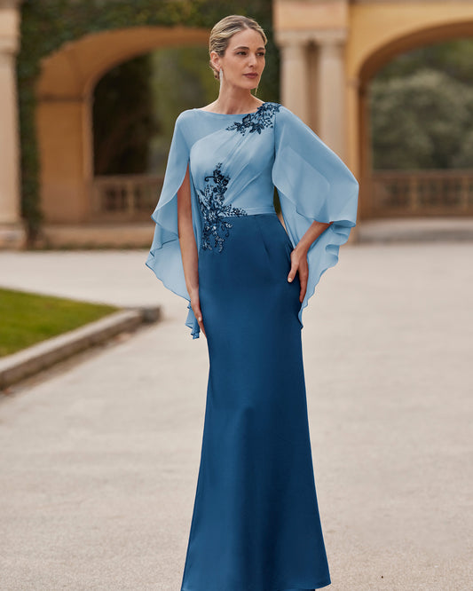 Scoop Long Sleeves Appliques Sheath Mother of Bride Dress Cocktail Dress