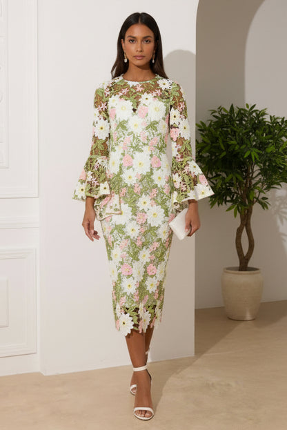 Scoop Long Sleeves Appliques Wedding Guest Dress