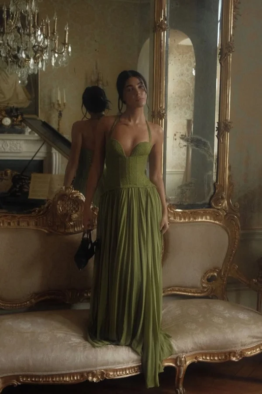 Halter Sweetheart Sleeveless High Waisted Long Prom Dress With Pleated