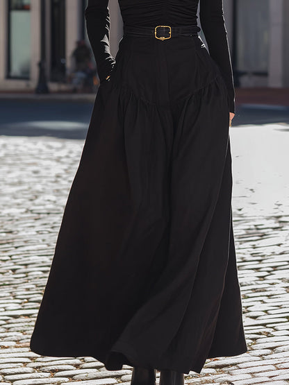 Elegant Long-Sleeve Ruched Top & Maxi Skirt Set
